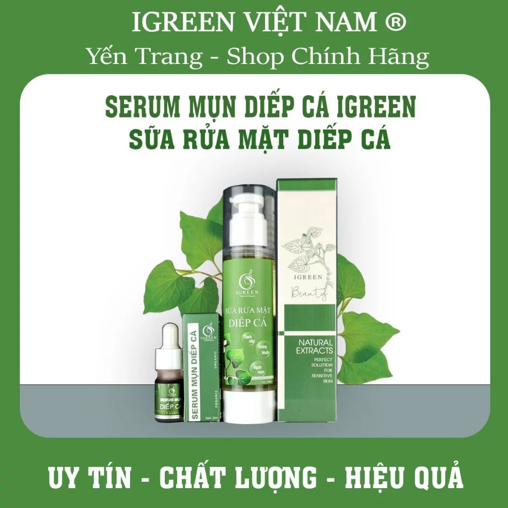 COMBO SỮA RỬA MẶT 150ML VÀ SERUM MỤN DIẾP CÁ 5ML IGREEN GIẢM MỤN,THÂM,SÁNG DA