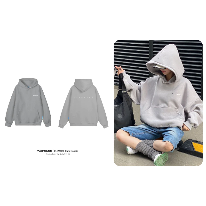 Áo hoodie PLEASURE form rộng mũ 2 lớp tay phồng chất nỉ bông 100%cotton premium Local Brand PL05