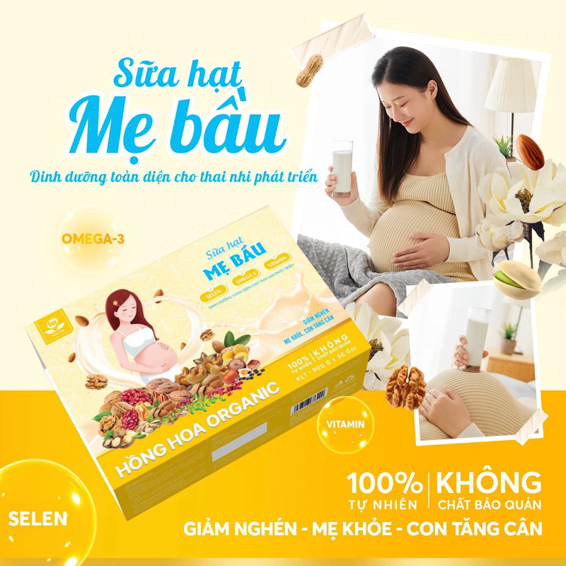 Sữa Hạt Mẹ Bầu Siêu Dinh Dưỡng - Ngũ Cốc Hồng Hoa Organic - Hỗ Trợ Mẹ Bầu Bị Táo Bón, Tiểu Đường Thai Kỳ