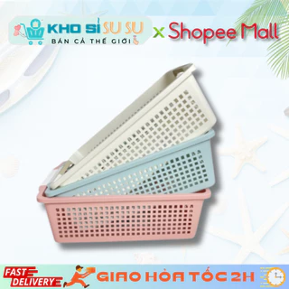 Rổ chữ nhật 3596 có quai cầm nhựa Việt Nhật, Khay chữ nhật đựng tài liệu, đồ dùng văn phòng đa năng