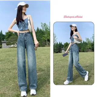 Quần jean nữ ống suông rộng cạp cao MIAA chất jean dày dặn ôm eo,quần bò jeans nữ ống rộng phong cách Retro Ulzzang 2023