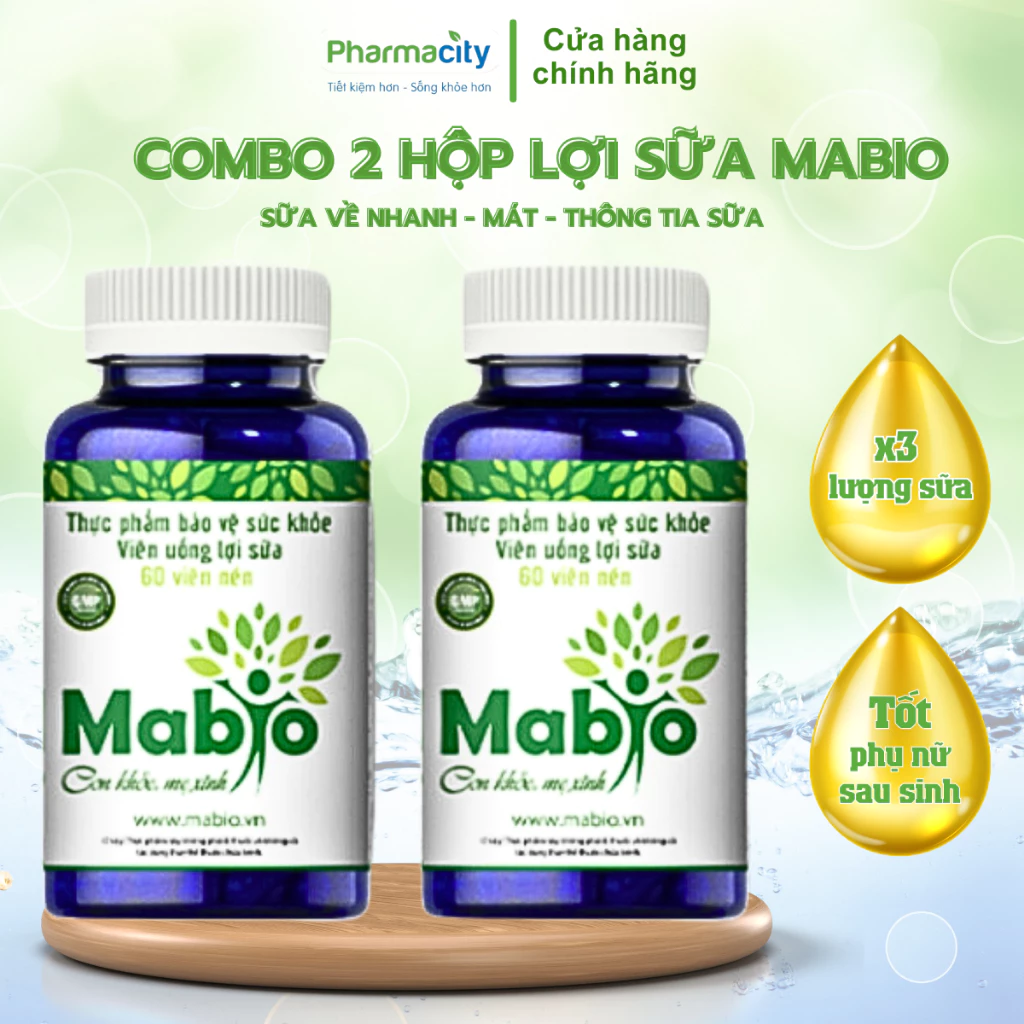 Combo 2 Hộp Lợi Sữa Mabio - Giúp sữa về nhanh chóng, sữa đặc và mát, thông tắc tia sữa (Hộp 60 Viên)