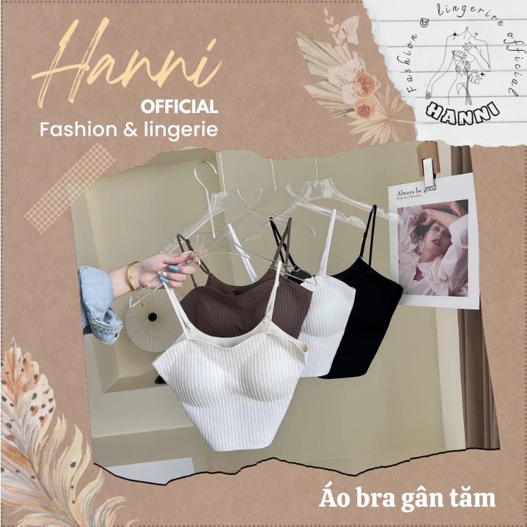 Áo bra 2 dây mảnh, dây áo có thể tùy chỉnh tháo rời, dáng croptop đệm mỏng chất thun tăm đúc su co giãn mã A629