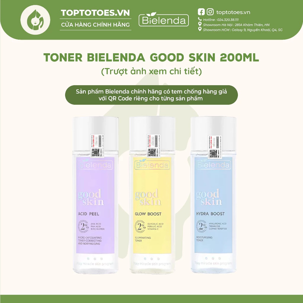 Toner Bielenda Good Skin cấp nước, dưỡng sáng, căng bóng và trẻ hóa da 200ml