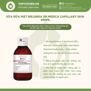 Sữa rửa mặt Bielenda Dr Medica Capillaries Soothing Micellar Emulsion 250ml giảm mẩn đỏ, dị ứng, kích ứng, giãn mao mạch