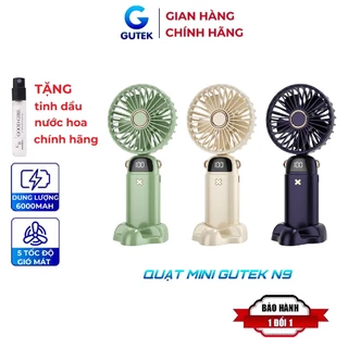 Quạt cầm tay mini tích điện pin 6000mah tặng chân đế để bàn nhỏ gọn 5 tốc độ gió Gutek N9