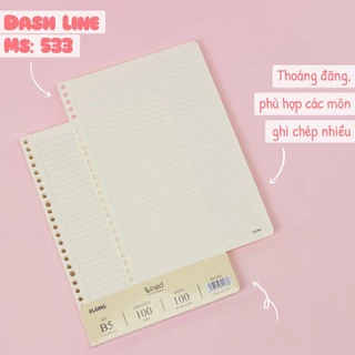 RUỘT sổ còng KLONG B5 Dash Lined 100 tờ 100 gsm 76% iso, HXGS B5 Kẻ ngang nét đứt klong MS 533