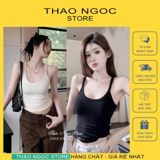 Áo thun gân mịn nữ 2 dây, Áo croptop 2 dây tà vạt bầu hàng chuẩn! (có sẵn, hình thật) THẢO NGỌC STORE