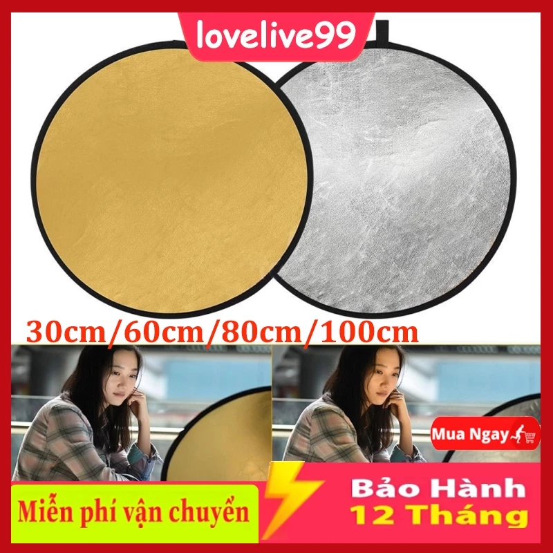 ✨Tấm hắt sáng, tấm phản quang tròn kích thước 30cm/60cm/80cm/100cm 2 màu trong 1 vàng/bạc dùng tăng sáng cho chụp hình