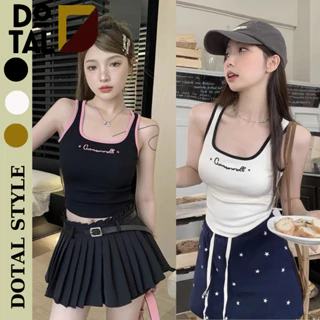 Áo ba lỗ nữ cổ vuông thêu chữ, Áo croptop 3 lỗ dáng ôm viền dáng ôm DOTAL