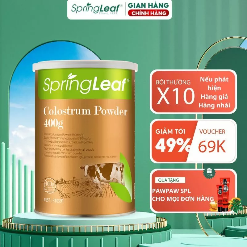 Bổ sung protein Bột sữa bò non 400g Spring Leaf giúp cung cấp hàm lượng IgG cao và các yếu tố tăng trưởng