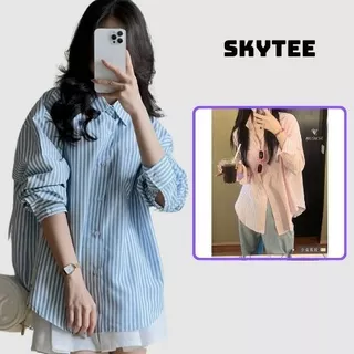 Áo Sơ Mi Dài Tay Kẻ To Dáng Rộng Chất Thô Mềm Cotton Skytee - fg026