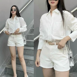 HQJeans quần short jeans trắng lai tua lưng cao chất lượng jeans mềm mịn co giãn cao cấp mới HQ178