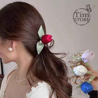 Kẹp bấu tóc hoa vải handmade thiết kế TÍM STORE phụ kiện búi tóc phong cách thời trang hàn quốc