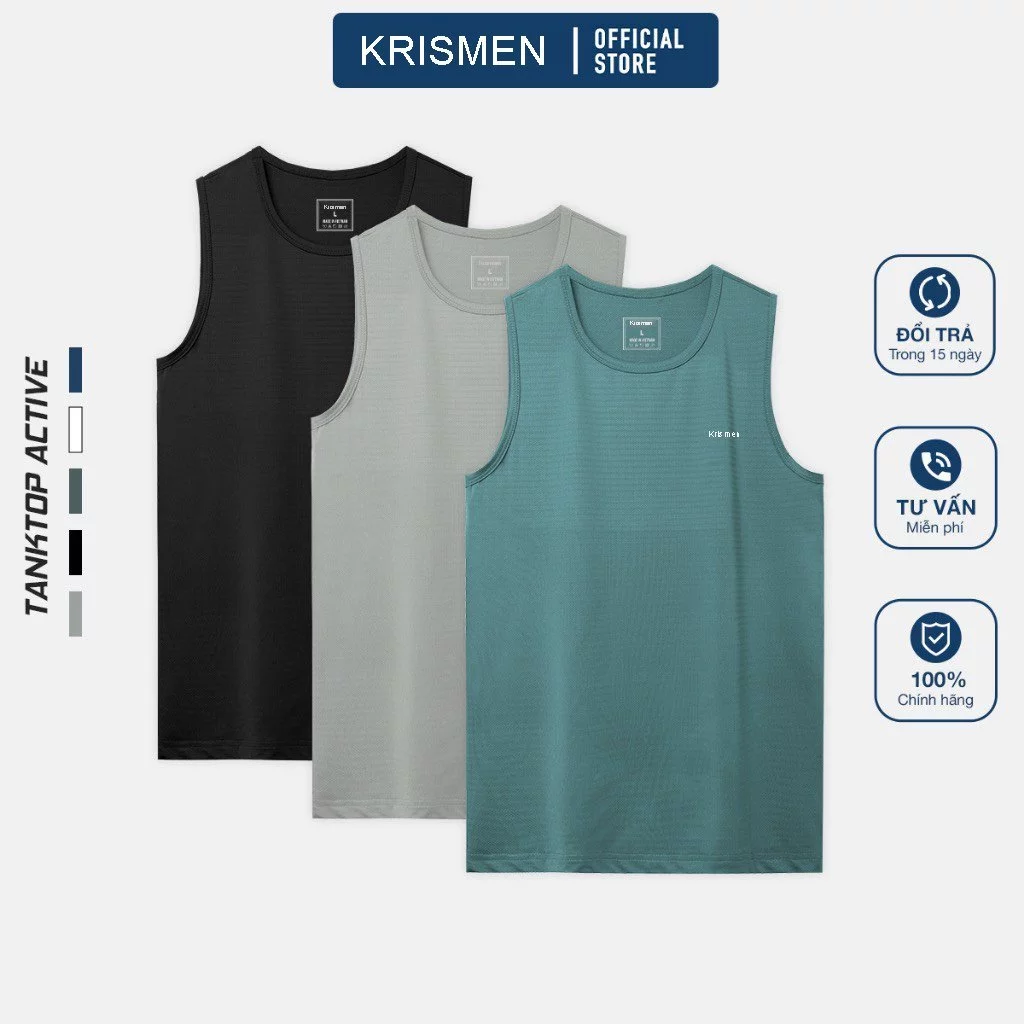 Áo thun ba lỗ Krismen kiểu dáng thể thao 6 màu chất liệu vải coolmax thoáng mát