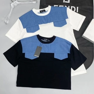 o phông nam nữ Premium Cotton phối vải bò xanh nắp túi in vạch chữ Dsq2 cam sau lưng rẻ hot trend 2024