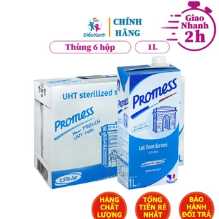 [Thùng 6 Hộp] Sữa Tươi Tiệt Trùng Promess Ít Béo 1L - Sữa Nhập Khẩu Pháp