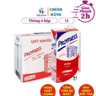 [ Thùng 6 Hộp ] Sữa Tươi Nguyên Kem Promess 1L - Nhập Khẩu Pháp