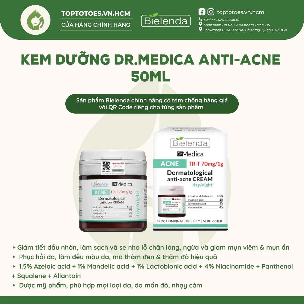 Kem dưỡng ẩm Niacinamide Bielenda Dr. Medica Anti-acne Dermatological giảm mụn, mờ thâm