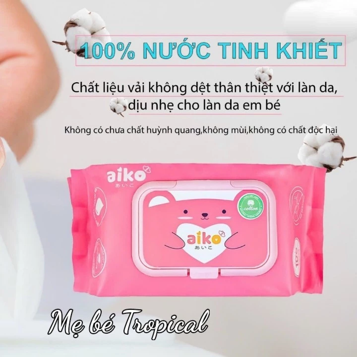 KHĂN GIẤY ƯỚT AIKO,KHĂN ƯỚT AIKO KHÔNG MÙI 100 TỜ/GÓI