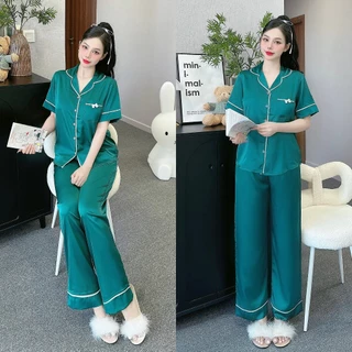 Đồ bộ pijama ANH MỸ mặc nhà chất liệu lụa latin freesize 40-75kg tay ngắn quần dài SP0308