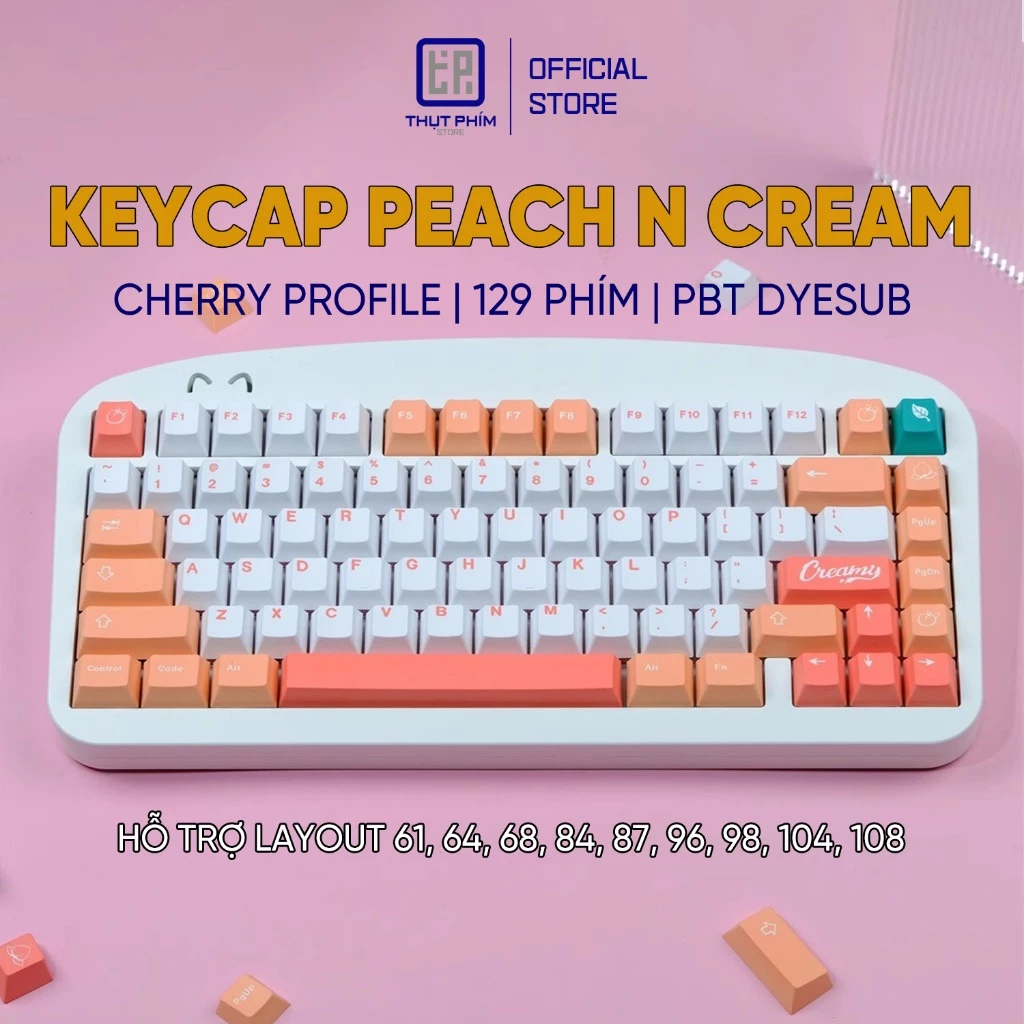 Keycap CMK Peach n Cream (Cherry profile/129 phím/PBT Dyesub) nút bàn phím cơ – Thụt Phím Store