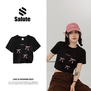 Áo phông nữ local brand Salute 100% cotton Baby Tee cổ tròn fashion đen áo thun lửng nữ Y1056