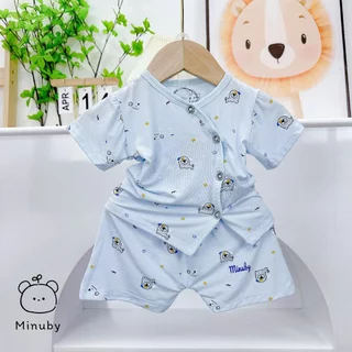 Bộ sơ sinh cộc tay hoạ tiết, cài lệch cho bé trai, bé gái 0-9M, chất petit Quảng Châu loại 1 C03