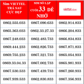 Sim Viettel trả sau 09 cực đẹp, Sim số cuối 33 giá rẻ