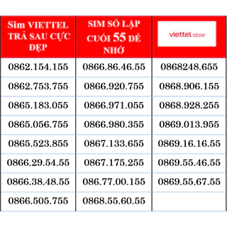 Sim Trả sau Viettel 09 số đẹp, sim số lặp 55 Cực chuẩn