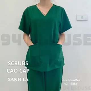 Bộ scrubs - XANH LÁ cổ tim nam và nữ COTTON cao cấp đồng phục kỹ thuật viên phục vụ spa, thẩm mỹ viện, bệnh viện