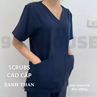 Bộ Scrubs - XANH THAN cổ tim nam, nữ COTTON cao cấp đồng phục kỹ thuật viên  phòng khám, spa, thẩm mỹ viện, bệnh viện