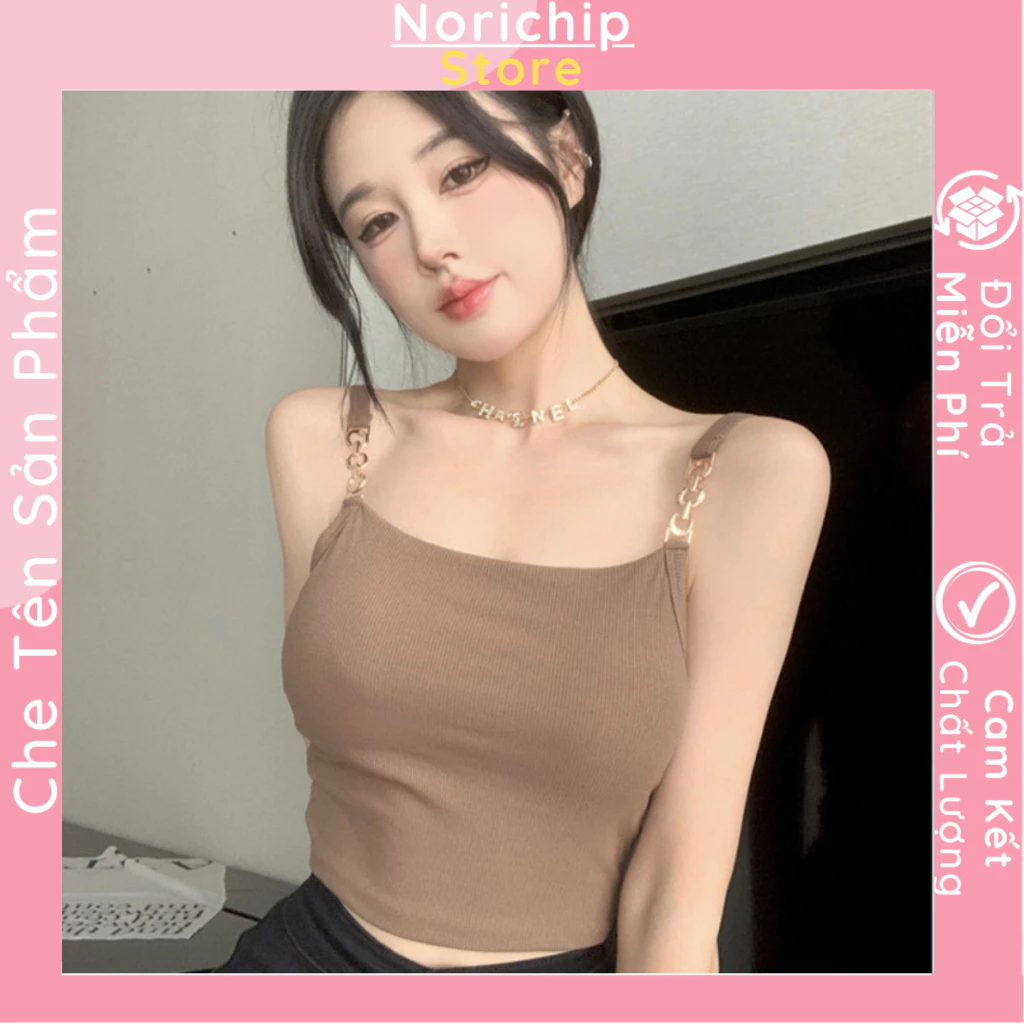 Áo 2 dây croptop thun gân tăm. Áo bra hay dây phối xích cá tính cho nàng.