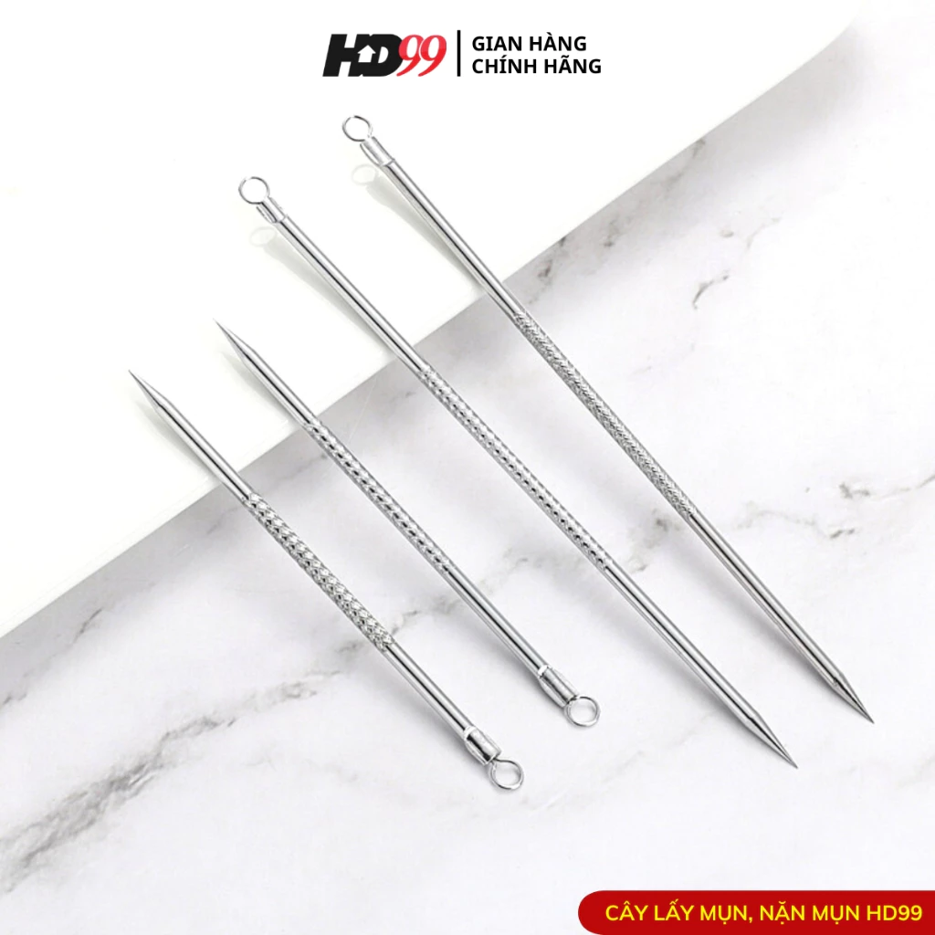 Cây lấy mụn, dụng cụ nặn mụn hai đầu HD99, chất liệu inox an toàn, tiện lợi