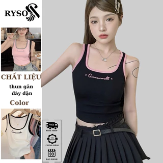 Áo ba lỗ nữ cổ vuông thêu chữ, Áo croptop 3 lỗ dáng ôm viền dáng ôm RYSO FASHION