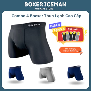 Sịp đùi nam 💎𝑭𝑹𝑬𝑬𝑺𝑯𝑰𝑷💎 Quần lót nam boxer combo 4 quần thun lạnh cao cấp, quần sịp nam co giãn, thấm hút kháng khuẩn tốt