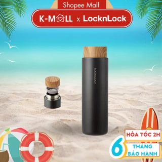 Bình giữ nhiệt LocknLock Flat Tumbler 400ml LHC4227 , có khay lọc trà, nắp nhựa kiểu gỗ - K-MALL