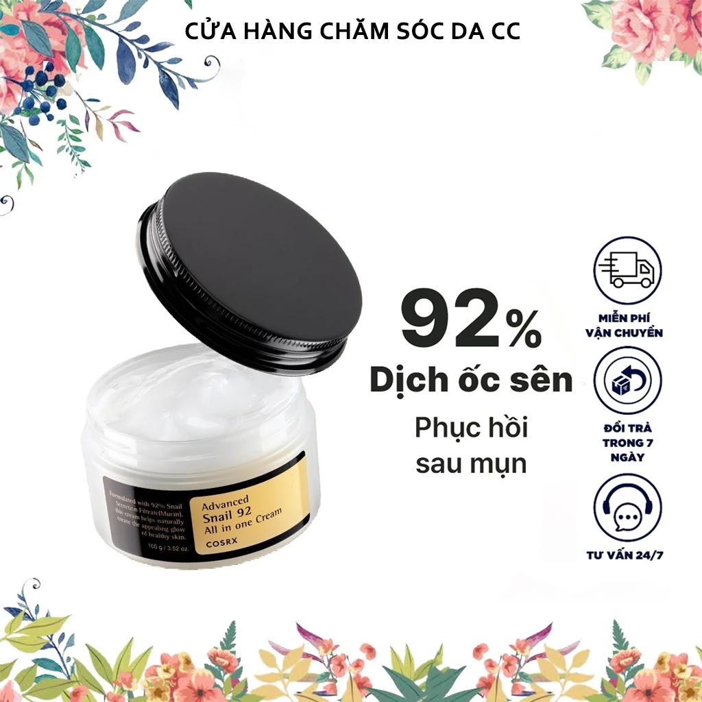 Kem dưỡng ẩm cosrx tái tạo phục hồi da chiết xuất 92% dịch ốc sên tất cả trong một 100ml