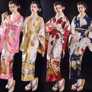 Trang phục Kimono Yukata Nữ Nhật Bản Bằng Lụa kèm Đai lưng và Nơ nhiều kích cỡ cho khách lựa chọn