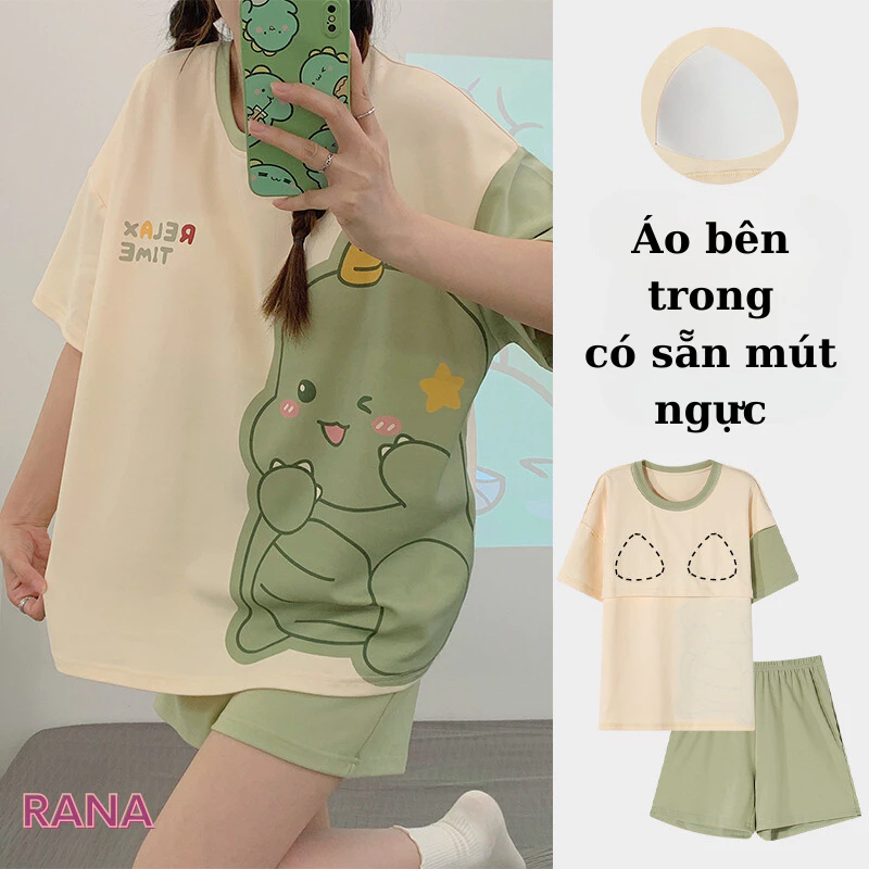 Bộ quần áo mặc nhà quần áo ngủ cho nữ có đệm ngực RaNa bộ quần áo mùa hè cotton cho nữ