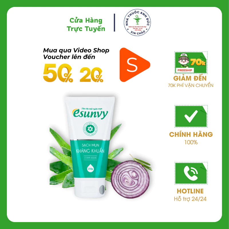 Sữa rửa mặt ngừa mụn Esunvy 150g - Làm sạch sâu, ngăn ngừa mụn, duy trì độ ẩm và pH da