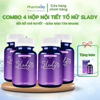 Combo 4 hộp viên uống SLady - Cải Thiện Nội Tiết Sinh Lý Nữ Giảm Khô Hạn Bốc Hỏa Mất Ngủ Sạm Nám Tàn Nhang (Hộp 60 Viên)