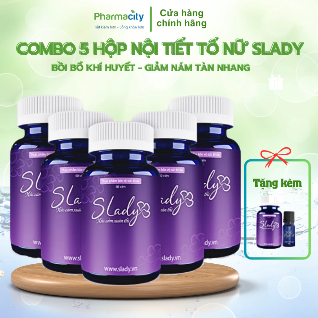 Combo 5 hộp viên uống SLady - Cải Thiện Nội Tiết Sinh Lý Nữ Giảm Khô Hạn Bốc Hỏa Mất Ngủ Sạm Nám Tàn Nhang (Hộp 60 Viên)