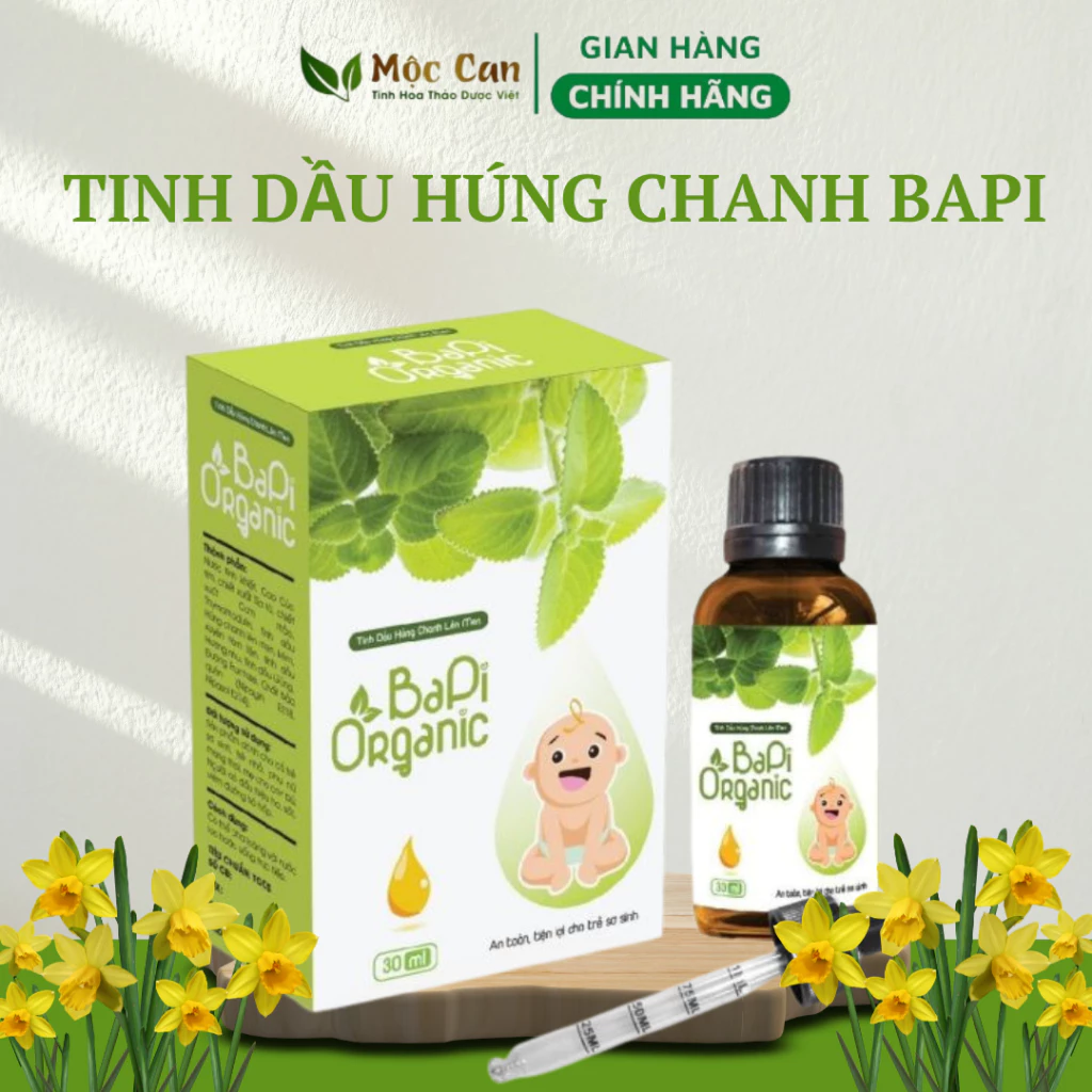 Tinh dầu húng chanh lên men Bapi Organic Giúp giảm ho,cúm, sổ mũi, Tăng sức đề kháng hô hấp cho bé chai 30ml