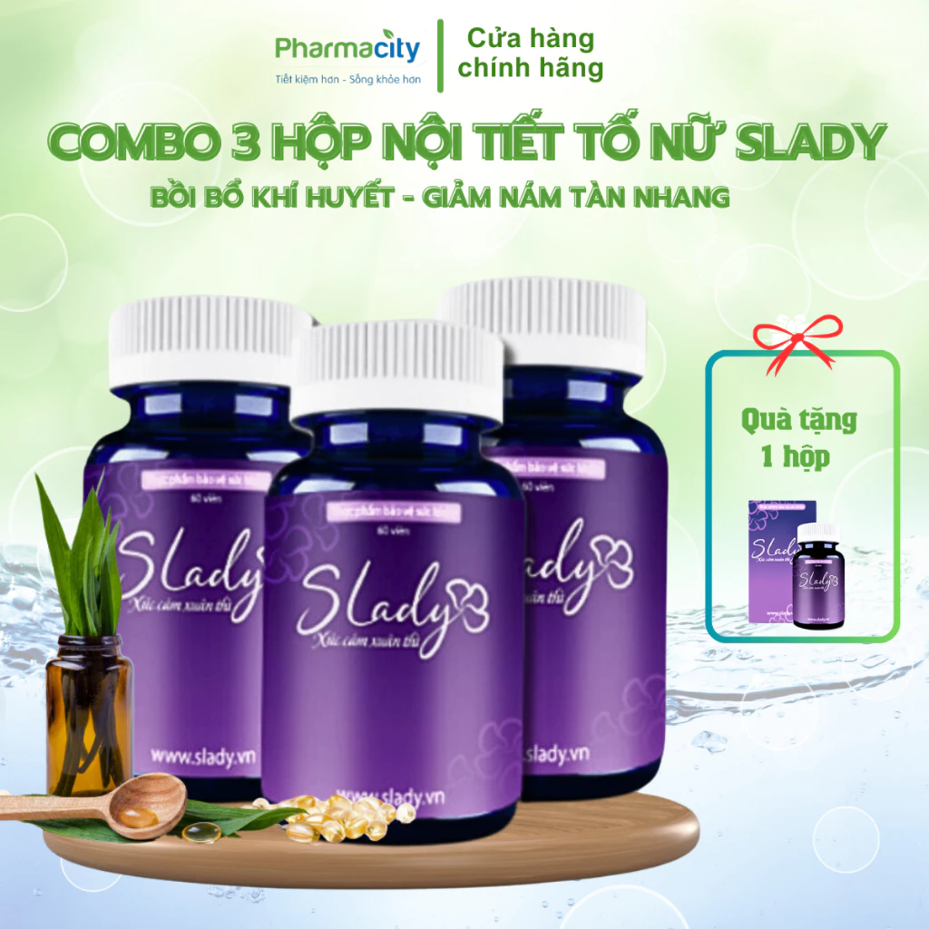 Combo 3 hộp viên uống SLady - Cải Thiện Nội Tiết Sinh Lý Nữ Giảm Khô Hạn Bốc Hỏa Mất Ngủ Sạm Nám Tàn Nhang (Hộp 60 Viên)