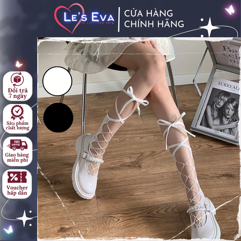 Tất bắp chân LE'S EVA Y2k, tất vớ Lolita phối ren lưới mắt to cho nữ gợi cảm, dễ thương PK25 - LEEVA STORE