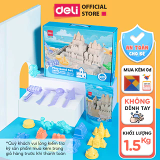 Bộ Đồ Chơi Cát Động Lực 1.5 kg Deli - Kèm Túi Dệt Đựng Cát Và Bộ Khuôn Tạo Hình Cát Vi Sinh, Không Dính Tay, An Toàn