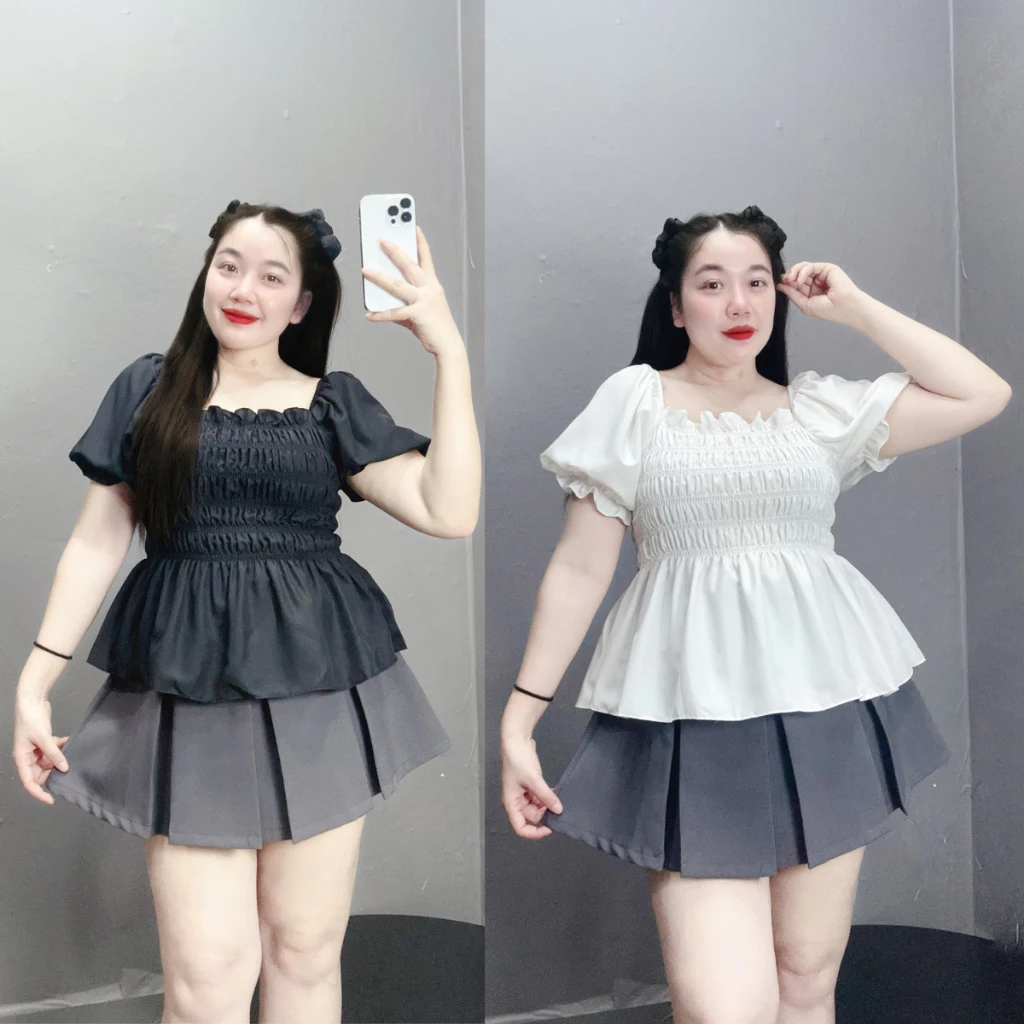 Áo Sơ Mi Bigsize Nữ tay phồng nhún bèo cách điệu chất vải lụa chéo mềm mại phong cách trẻ trung năng động -SM33