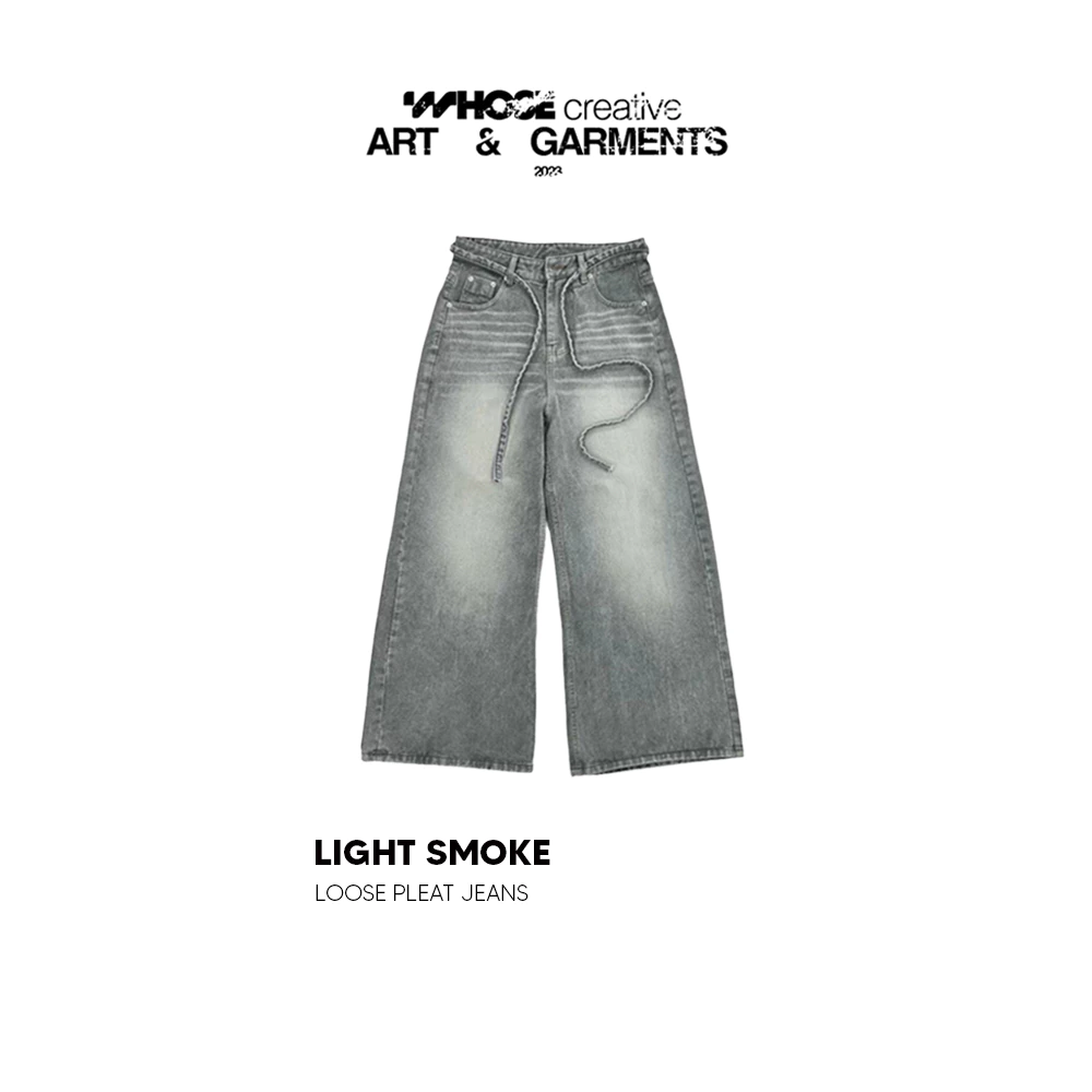 LIGHT SMOKE LOOSE PLEAT - Quần jeans dây thừng 1340