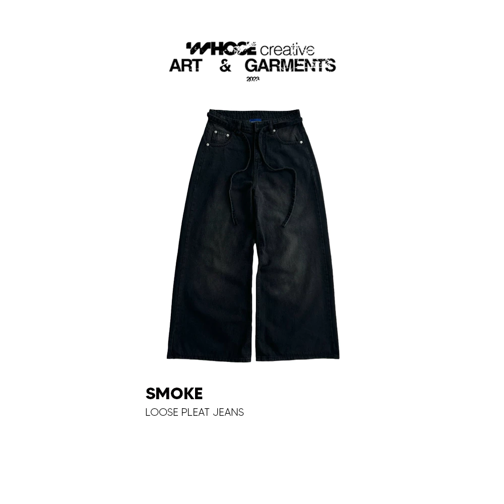 SMOKE LOOSE PLEAT WIDE JEANS - Quần jeans ống rộng form to Menswear Pants